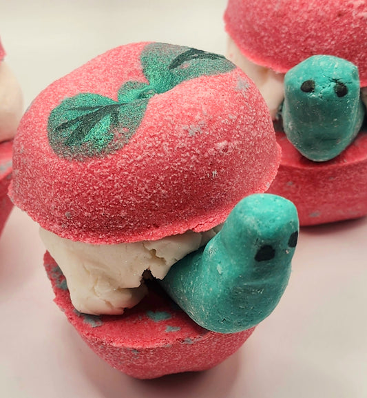 Happy the Worm and the Apple Bath Bomb